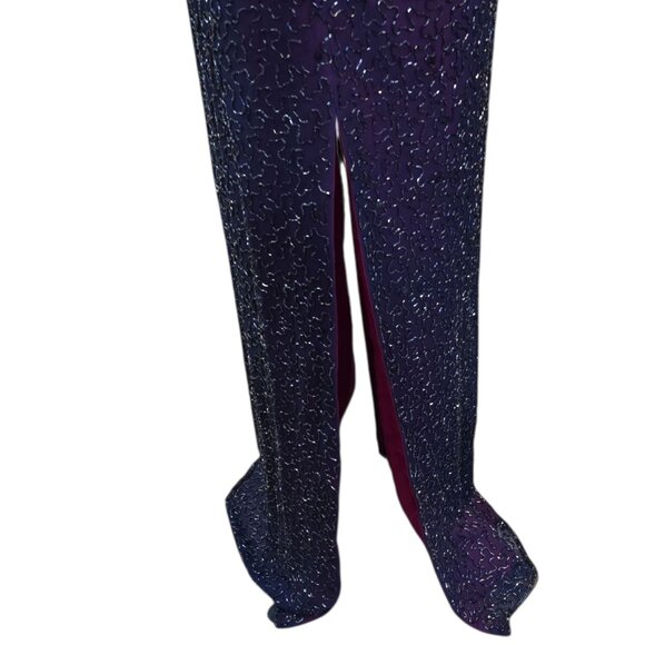 Vintage 1980's-90's Cache Beaded Formal Dress with Tie Halter Neck Purple-Blue - Picture 10 of 10